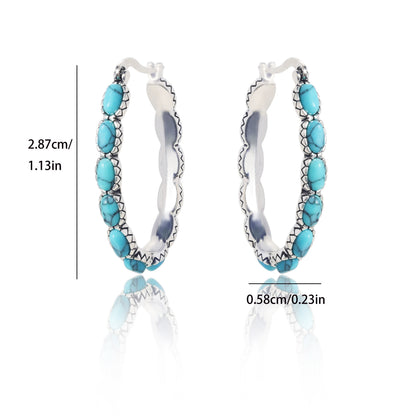 Magazzino Locale, Orecchini in Argento Sterling 925 con Turchese e 5,2 g di Argento, Stile Bohémien, Uso Quotidiano, Scelta Regalo di Natale, con Confezione Elegante.
