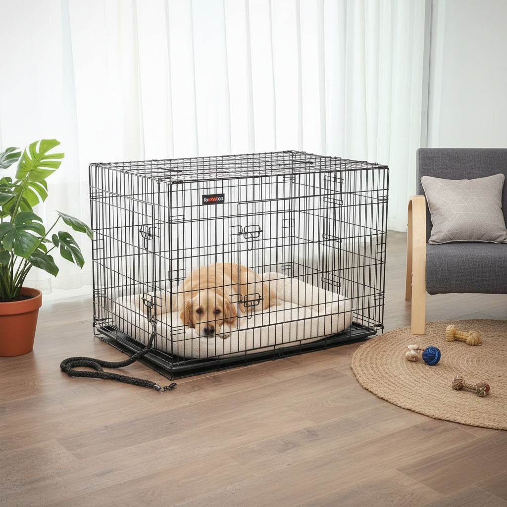 Gabbia per Cani, Casetta per Cani con 2 Porte, 122x74,5x80,5 cm