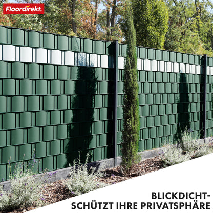 Striscia PVC per Privacy per Recinzione a Doppio Filo – Rotolo da 35m, Altezza 19cm, Include 20 Clip, Disponibile in 3 Colori e 4 Design