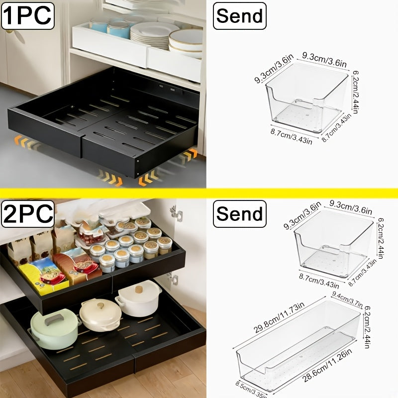 1 Confezione di organizer per mobili a scorrimento Heavy Duty - Larghezza espandibile da 32.0cm a 52.32cm, profondità 43,18cm, doppia montatura adesiva/trapano, contenitore multiuso per cucina, bagno, cassetti da garage, mobili da cucina