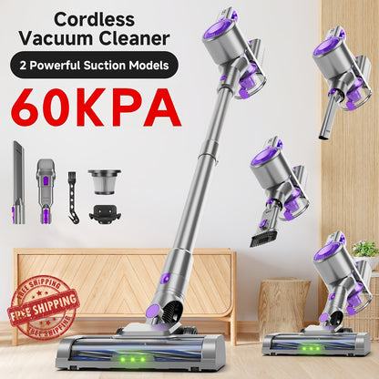 Aspirapolvere senza fili leggero da 60-70 Kpa con spazzola anti-groviglio, livelli di aspirazione multipli e una lunga durata di fino a 45 minuti, adatto per tappeti, peli di animali domestici e pavimenti in legno duro durante la pulizia di primavera