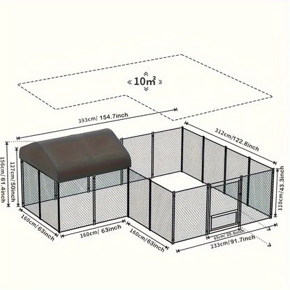 Gallinaccio da esterno in metallo: Gallinaccio in metallo zincato resistente, recinto per pollame, gabbia a visitatore, con copertura Oxford anti-ultravioletti e copertura resistente all'acqua, per galline, anatre, oche da esterno, per cortile, fattoria