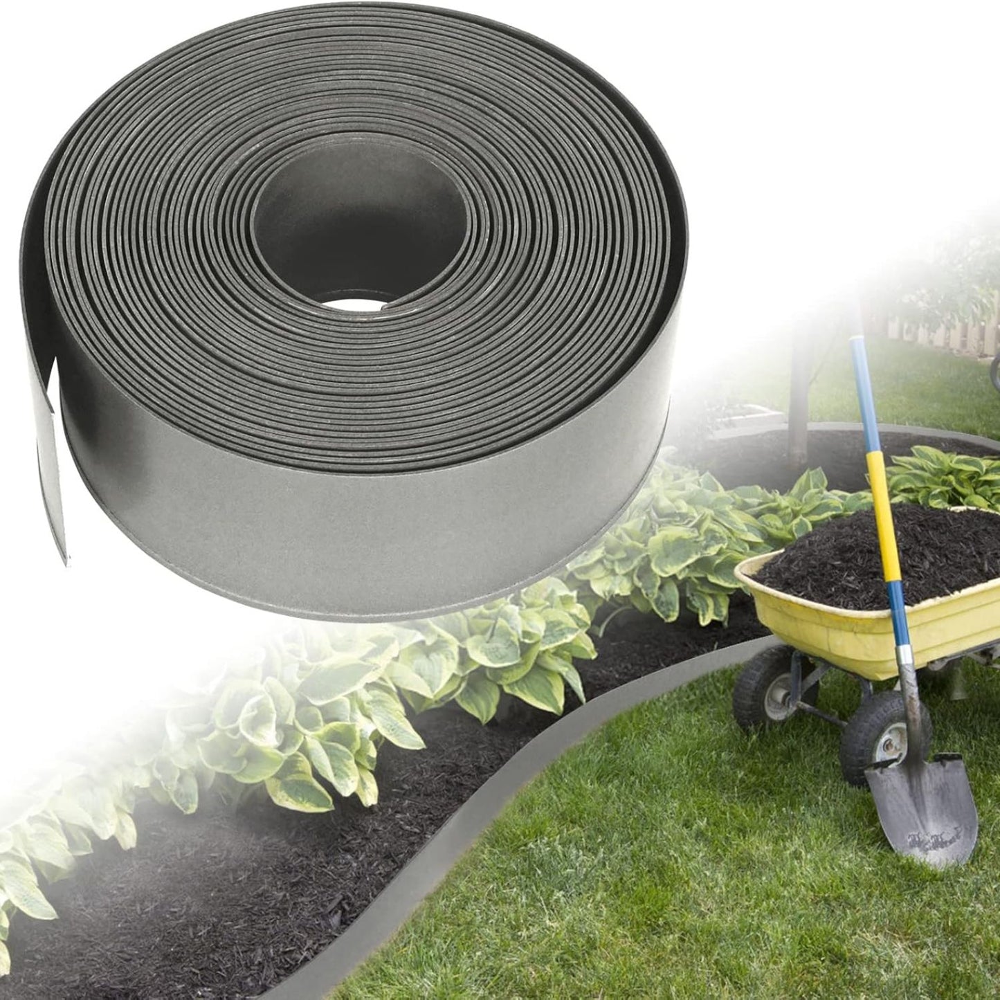 Bordura per Prato in Plastica 20m - Rotolo di Bordura per Aiuole, Recinzione da Giardino, Bordo per Fioriere, Decorazione per Giardino, Antracite/Grigio/Verde