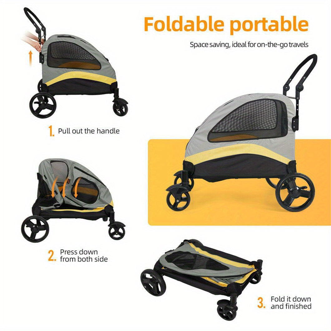 M/L/XL Passeggino Pieghevole per Cani di Taglia Piccola, Carrello Rotante per Animali Domestici a 4 Ruote per Cane e Gatto