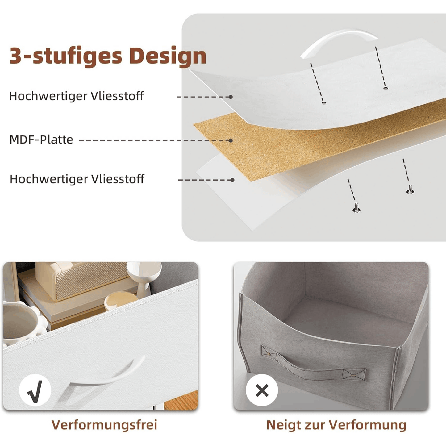 Cassettiera con cassetti, Cassettiera in tessuto per camera da letto, soggiorno, corridoio, Credenza, Mobile con cassetti, Mobile portaoggetti, 7 cassetti in tessuto, Effetto venatura del legno