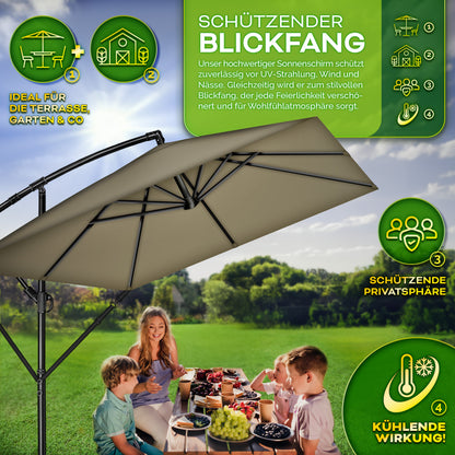 Tillvex® Parasole Rettangolare in Alluminio Ø 330 Cm + Copertura con Manovella | Schermo Angolare a Luce Rossa con Supporto & Parabrezza | Grande Parasole da Giardino in Alluminio Protezione UV | Schermo con Manovella Impermeabile Girevole a 360° per Terr