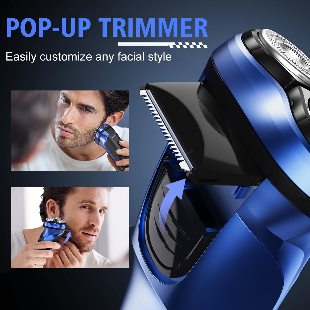 Rasoio Elettrico per Uomo, Rasoio da Viso Ricaricabile con Trimmer Pop Up, Adatto a Pelle Bagnata e Asciutta
