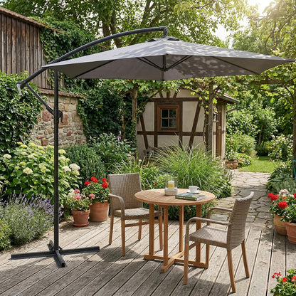 Ombrellone a banderuola Sekey 300 cm con tettuccio inclinabile, ombrellone con palo in alluminio da 48 mm e 6x stecche in acciaio, ombrellone da giardino e terrazza rotondo pieghevole, inclusa cinghia aggiuntiva antisgambo