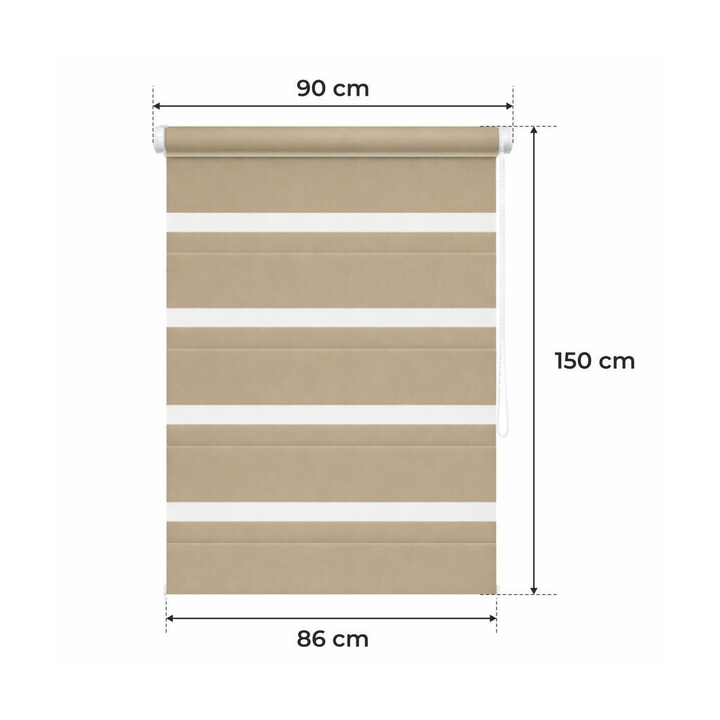 Tenda a rullo giorno e notte - MARRONE CHIARO - 32 misure - BOJANEK DAY & NIGHT - Installazione finestra non invasiva, nessuna foratura richiesta, regolazione a catena, supporti regolabili per vari spessori di finestra, design moderno, protezione dalla lu