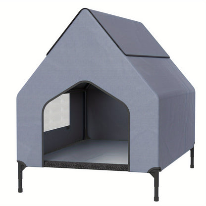 Casina per Cani Grigia con Porta e Finestra, Adatta per Uso Interno/Esterno