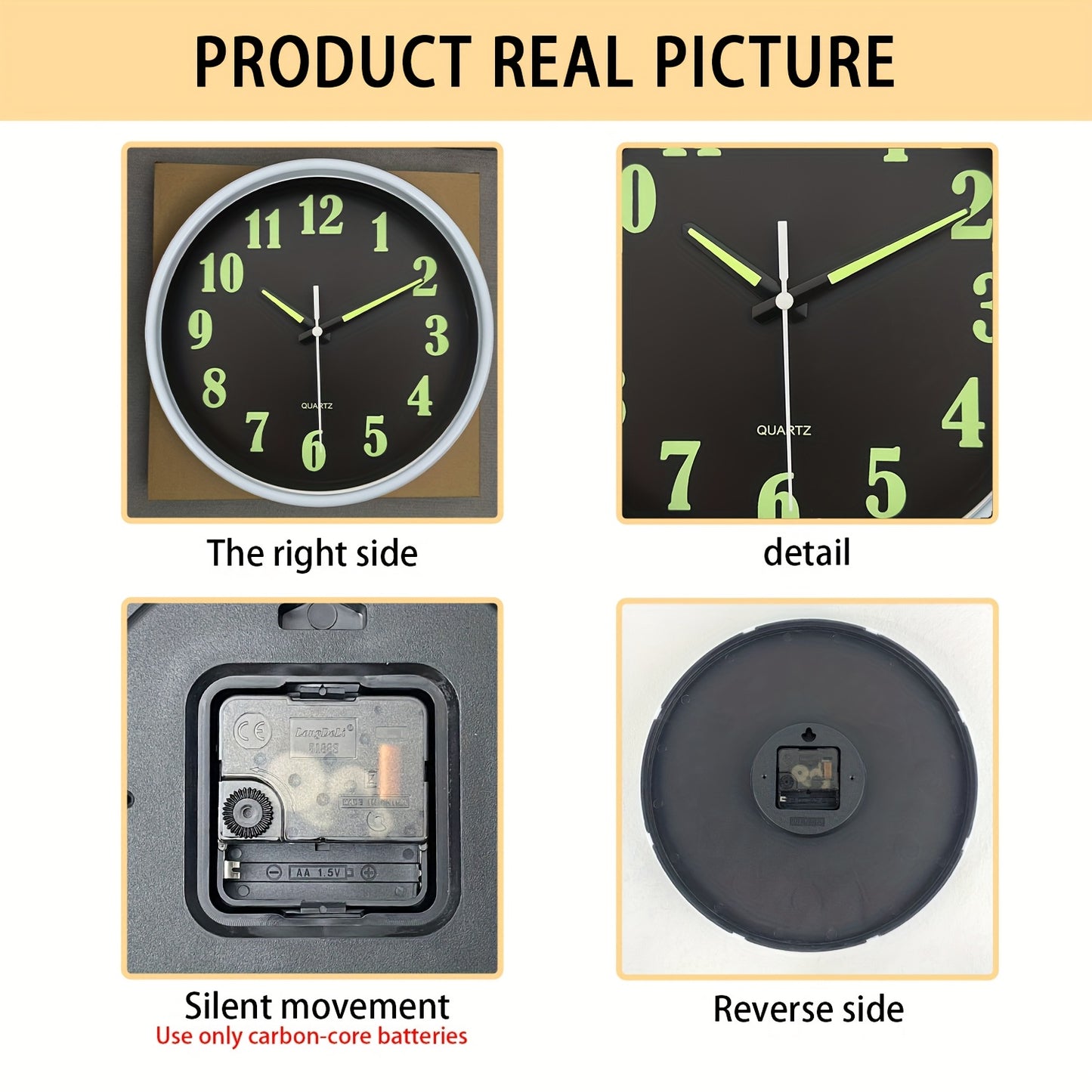 Orologio da parete al quarzo moderno minimalista da 12 pollici con movimento analogico luminoso/ e silenzioso senza ticchettio, alimentato a batteria, adatto per arredo soggiorno, camera da letto, cucina - Meccanismo, plastica/vetro, batteria non inclusa