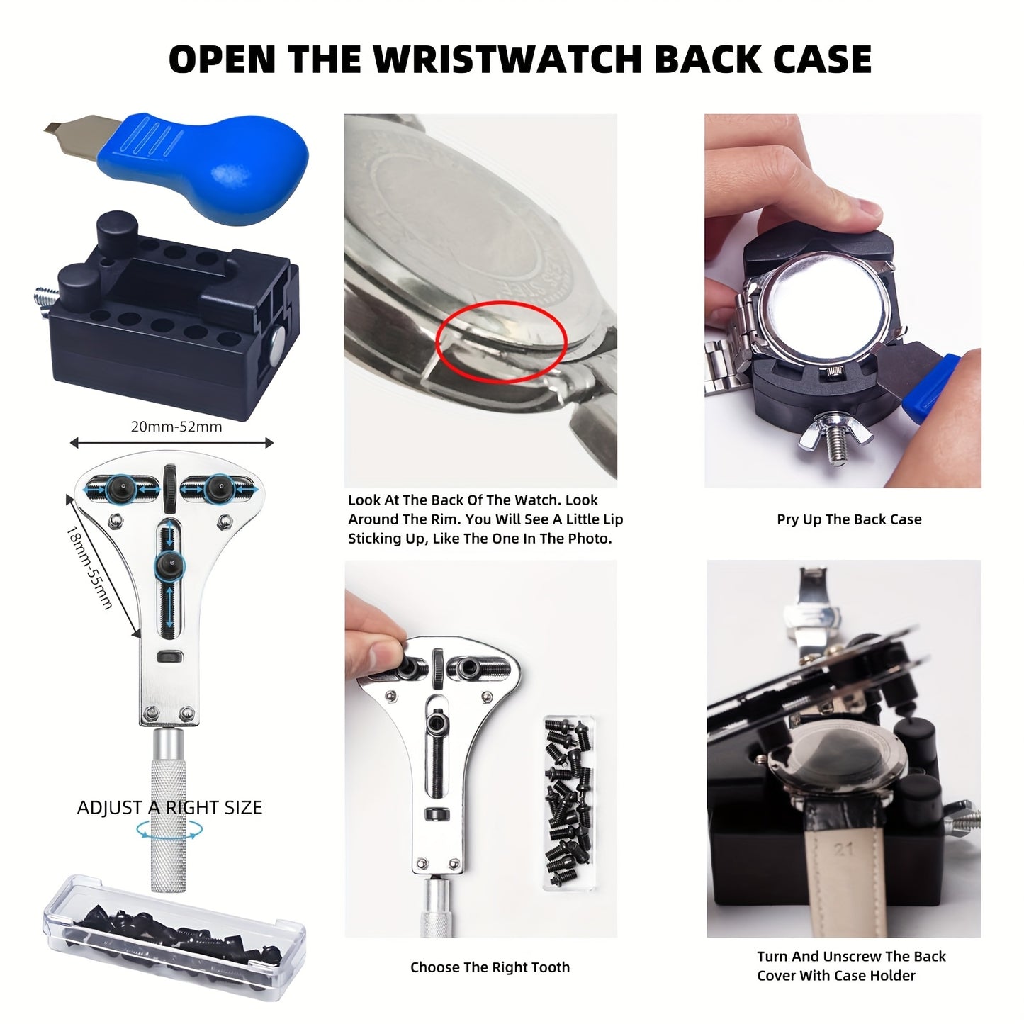 LEEEV Kit di Sostituzione Batteria Orologio 185 Pezzi, Kit Strumenti Orologio 185 Pezzi, Kit Riparazione Orologi, Cacciavite, Apri-coperchio Orologio, Pinzette, Spingi-molla, con Custodia Portatile