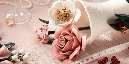 Regalo di San Rose Rosse, Rose Bianche, Bouquet di Rose Rosse, Fiori Artificiali che Non Sbiadiscono, Bouquet di Blocchi da Costruzione per Adulti, Adatto per Bouquet Nuziale di San