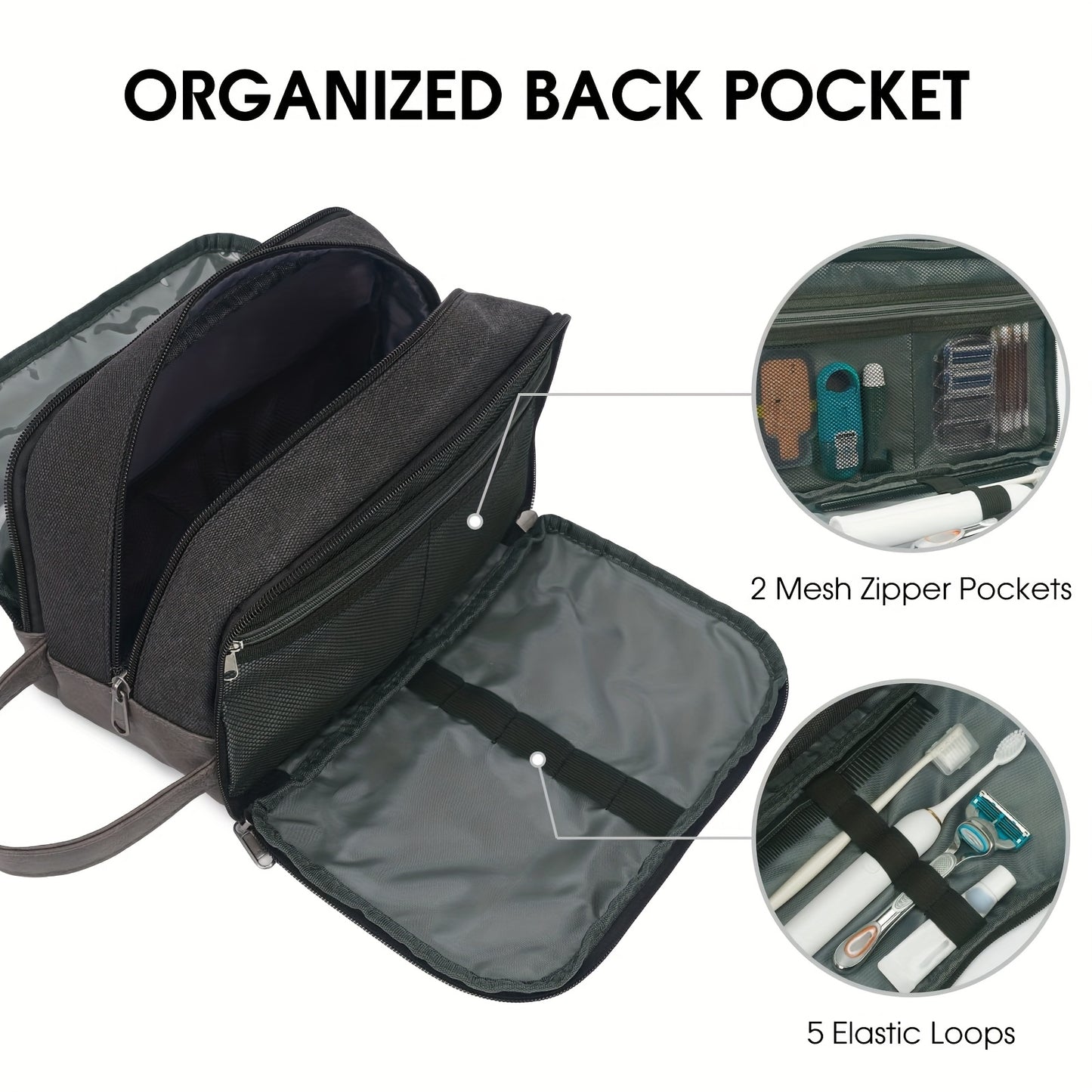 Beauty Case da Viaggio in Tela con Maniglia Laterale per Uomo Donna, Organizer da Viaggio per Articoli da Toeletta, Borsa da Barba con Tasca Separata per Asciutto e Bagnato per Accessori da Viaggio