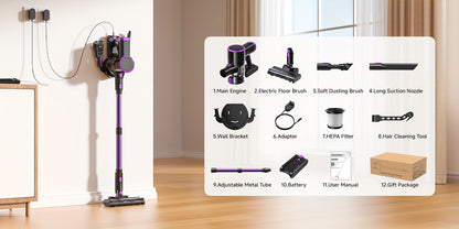 Aspirapolvere senza fili Lubluelu 46 Kpa -groviglio, aspirapolvere a bastone 6 in 1 con display a LED, autonomia di 50 minuti per tappeti, pavimenti duri, peli di animali domestici