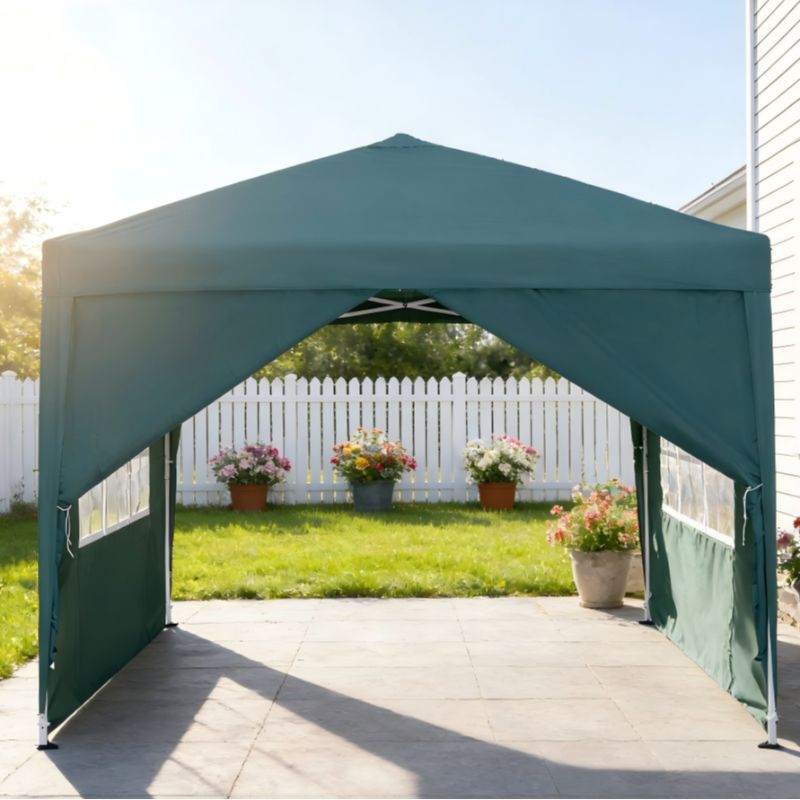 3x3m Gazebo Pieghevole con 4 Pannelli Laterali Rimovibili e Borsa da Trasporto - Tenda da Esterno per Giardino, Patio, Feste, Picnic, Campeggio - Antracite/Grigio Argento/Bianco/Verde Scuro