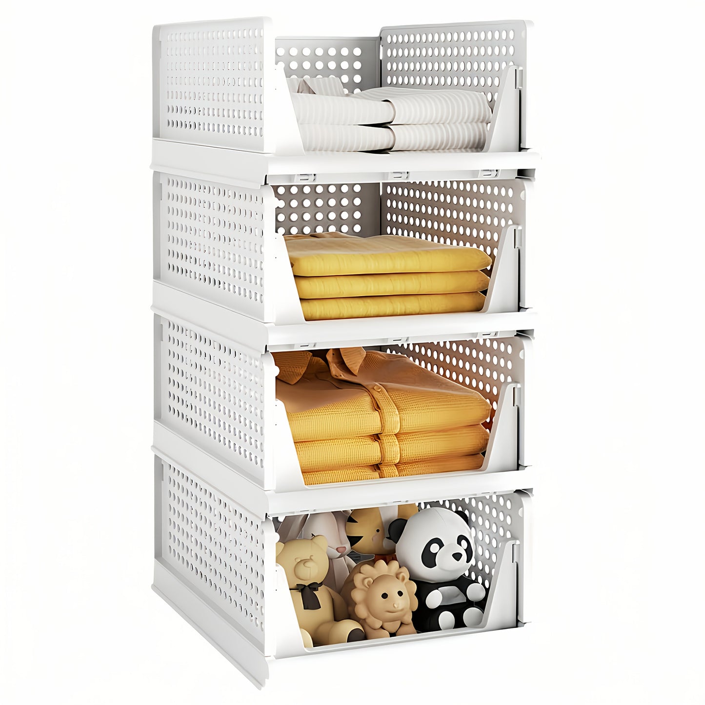 4 Cesti Pieghevoli Porta Abiti, Organizer per Cassetti in Plastica per Cucina, Bagno e Armadi da Ufficio - La Scelta Perfetta per il Labor Day. Cesto per la Bucata, un Organizer Multifunzionale per Armadio, una Soluzione Salvaspazio per Piccoli Spazi