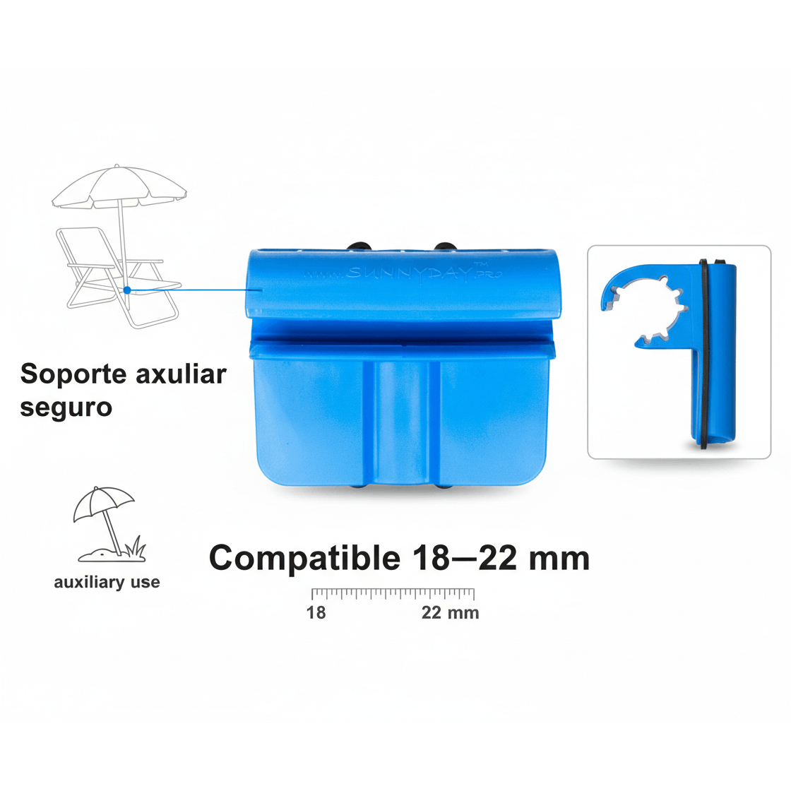 Fissaggio Ombrellone da Spiaggia a Sedia Universale Regolabile 18Mm-22Mm Accessorio Portatile Resistente Facile da Installare Compatibile con Sedie e Ombrelloni da Giardino e Terrazza