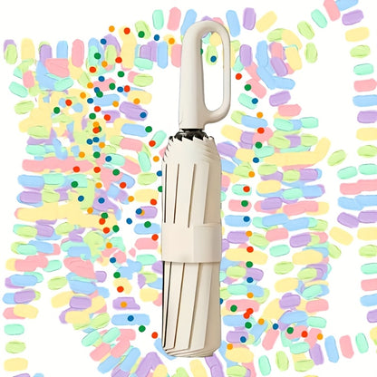 Ombrello pieghevole automatico con fibbia ad anello rotante, design elegante con rinforzo in fibra di vetro per resistenza al vento, in tessuto di alta qualità e con manico per una facile apertura con una sola mano. Il suo stile minimalista lo rende un re