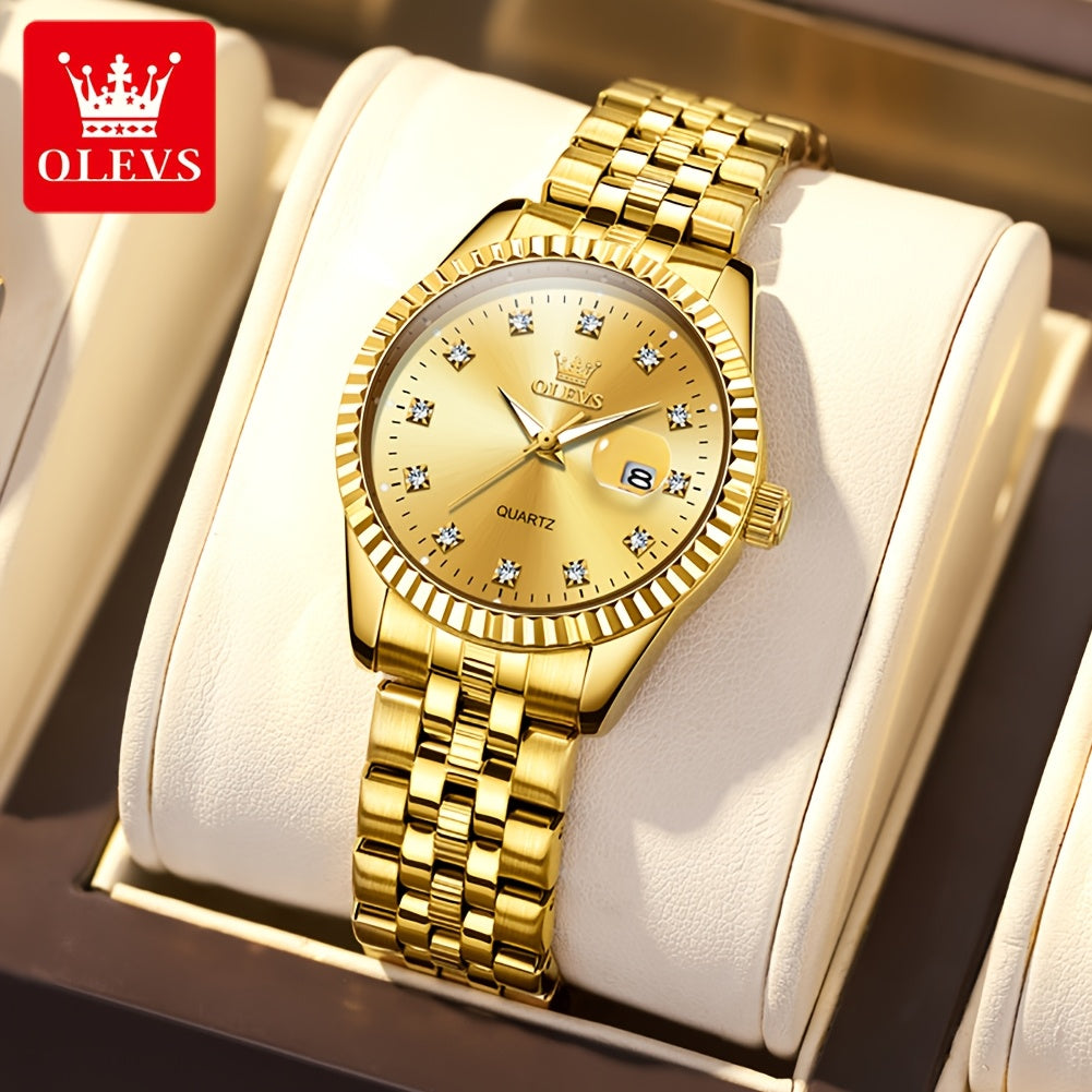 OLEVS Orologio da Donna Classico Business Dress Analogico Quarzo per Donne Elegante Lusso Acciaio Inossidabile Rheinstone Orologi da Donna Luminosi con Calendario Data per Donna Orologio da Polso Regali Romantici Reloj Para Mujer Quadrante Nero/Bianco/Dor