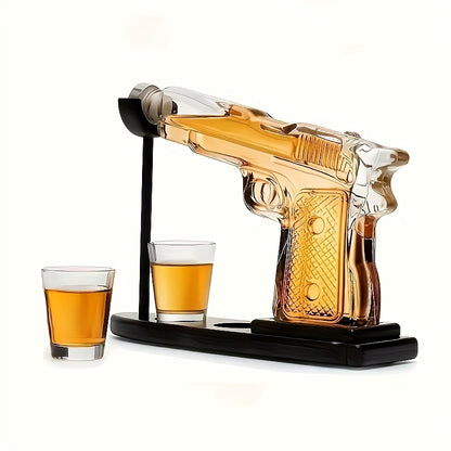 Set, caraffa da whisky da 230 ml/7.78 oz e due bicchieri da vino rosso da 50 ml/1.69 oz con base in legno, set pistola per whisky e vino, combinazione di caraffe in vetro, shaker da cocktail originale, regalo per fidanzato, papà o fratello