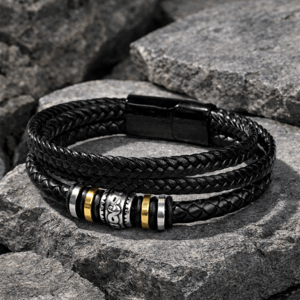 Bracciale da uomo in pelle, bracciale nero intrecciato con chiusura magnetica in acciaio inossidabile, regalo per uomo per San Valentino e compleanno, 21 cm adatto alla maggior parte