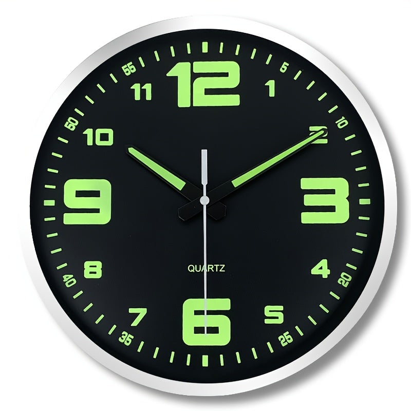 Orologio da parete silenzioso a 12 pollici con numeri che si illuminano al buio, numeri e lancette luminose che assorbono l'energia, 20,32-40,64 cm, in plastica senza ticchettio, a batteria, per soggiorno, camera da letto, ufficio, decorazioni da parete,