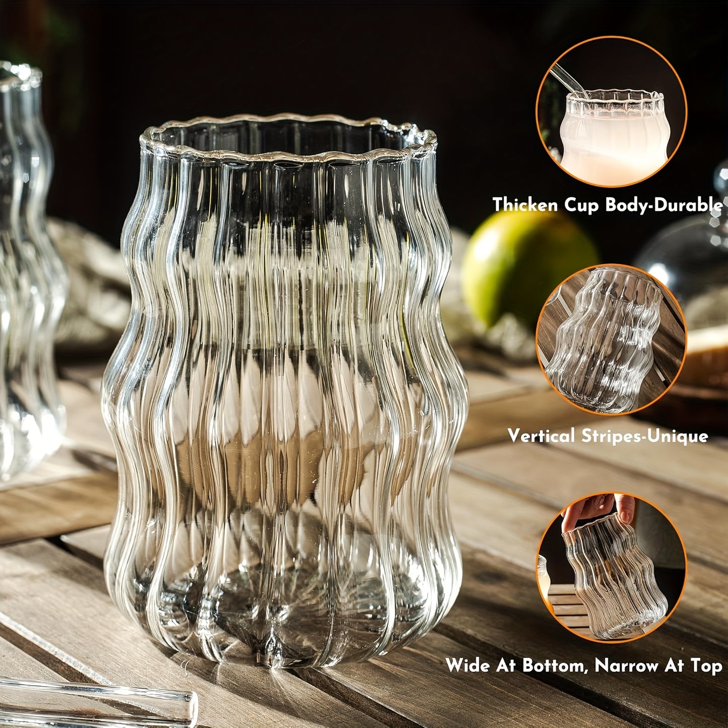 Magazzino Locale, Set di 6 Bicchieri a Strisce a Forma di Nuvola, Include 6 Cannucce, 530 ml/18 oz, Adatto per Bevande Calde/Fredde, Succo, Latte, Acqua, Gelato, Cocktail, Perfetto per Feste, Realizzato in Vetro Borosilicato, Lavabile in Lavastoviglie