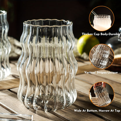 Magazzino Locale, Set di 6 Bicchieri a Strisce a Forma di Nuvola, Include 6 Cannucce, 530 ml/18 oz, Adatto per Bevande Calde/Fredde, Succo, Latte, Acqua, Gelato, Cocktail, Perfetto per Feste, Realizzato in Vetro Borosilicato, Lavabile in Lavastoviglie
