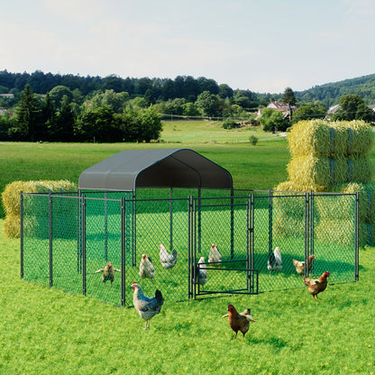 Gallinaccio da esterno in metallo: Gallinaccio in metallo zincato resistente, recinto per pollame, gabbia a visitatore, con copertura Oxford anti-ultravioletti e copertura resistente all'acqua, per galline, anatre, oche da esterno, per cortile, fattoria