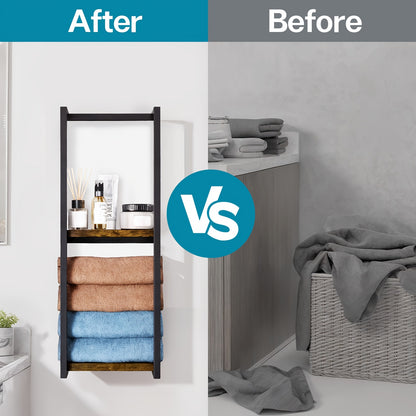 Mensola da bagno da parete di design - Mensola portaoggetti in legno stile country francese con ripiani in legno resistente e telaio in acciaio, organizzatore da parete per asciugamani e articoli da toeletta adatto per bagni moderni, spa, suite padronali,