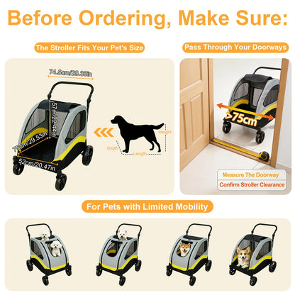 M/L/XL Passeggino Pieghevole per Cani di Taglia Piccola, Carrello Rotante per Animali Domestici a 4 Ruote per Cane e Gatto