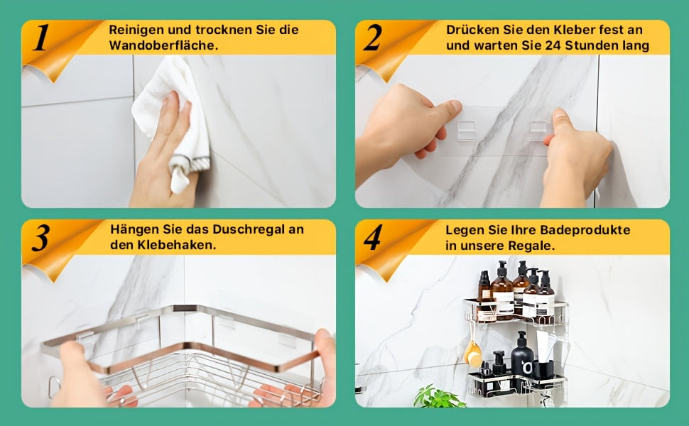 Portaoggetti per Doccia Angolare 3 Pezzi, Mensola da Parete Autoadesiva con Portasapone e Ganci, Grande Capacità, Senza Foratura, Organizzatore Antiruggine Rack di Stoccaggio Bagno, Soluzione Moderna, Accessorio Elegante ed Efficace