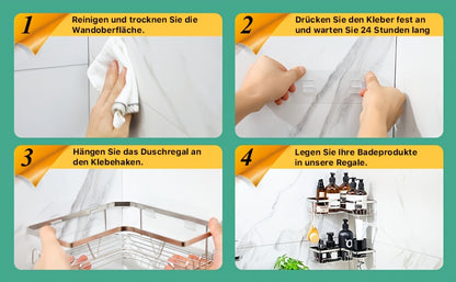 Portaoggetti per Doccia Angolare 3 Pezzi, Mensola da Parete Autoadesiva con Portasapone e Ganci, Grande Capacità, Senza Foratura, Organizzatore Antiruggine Rack di Stoccaggio Bagno, Soluzione Moderna, Accessorio Elegante ed Efficace