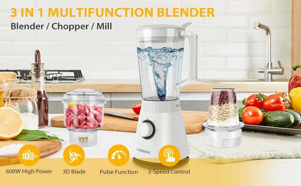 Frullatore di grande capacità da 1500ML, Robot da cucina 3-in-1, Tritatutto per carne, Frullatore per succhi per cucina domestica e verdure, Succo sano per la casa, Smoothie, Sorbetto, Milk Shake, Frappè
