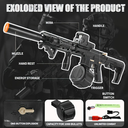 Gel Balls Blaster, Giocattolo Blaster Automatico [Aggiornamento ad Alta Velocità 7.4V] con Caricatore, Tamburo, Mirino Olografico - Perle di Gel Non Incluse. Regalo Ideale per Halloween, Natale e Ringraziamento!