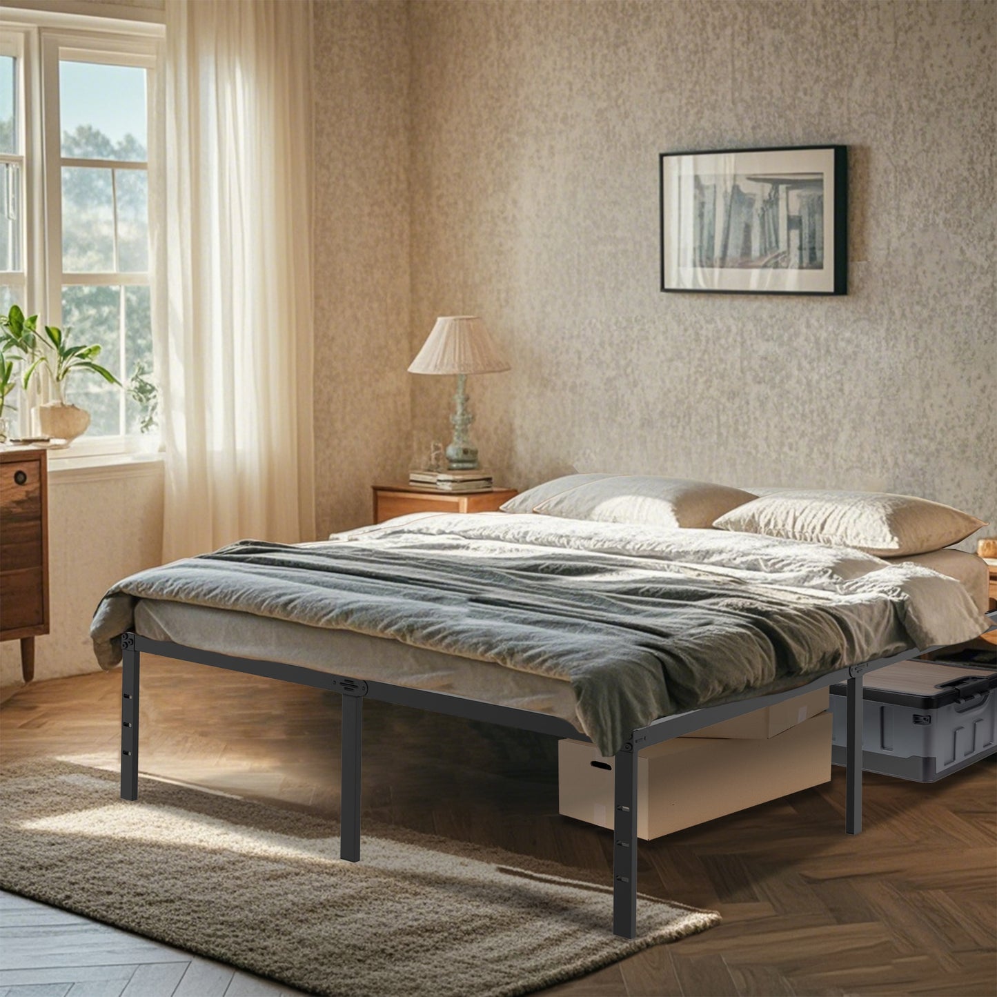 Struttura Letto in Metallo con Sponde a Rete Altezza 42 cm Letto Singolo Letto Matrimoniale per Camera da Letto Stanza degli Ospiti