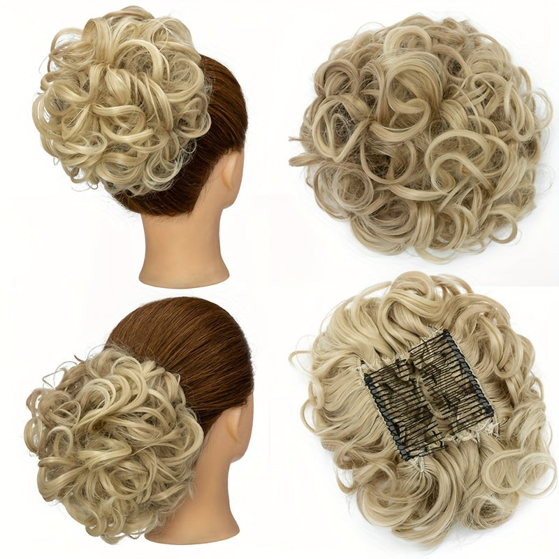 Chignon Elegante con Rosa e Pettine Floreale - Extension Ricci Sintetiche per Acconciature, Scrunchie Messy Updo in Ombre Nero/Marrone Balayage, Accessori per Capelli con Clip Facili da Applicare, Ideali per Matrimoni, Feste & Occasioni Speciali