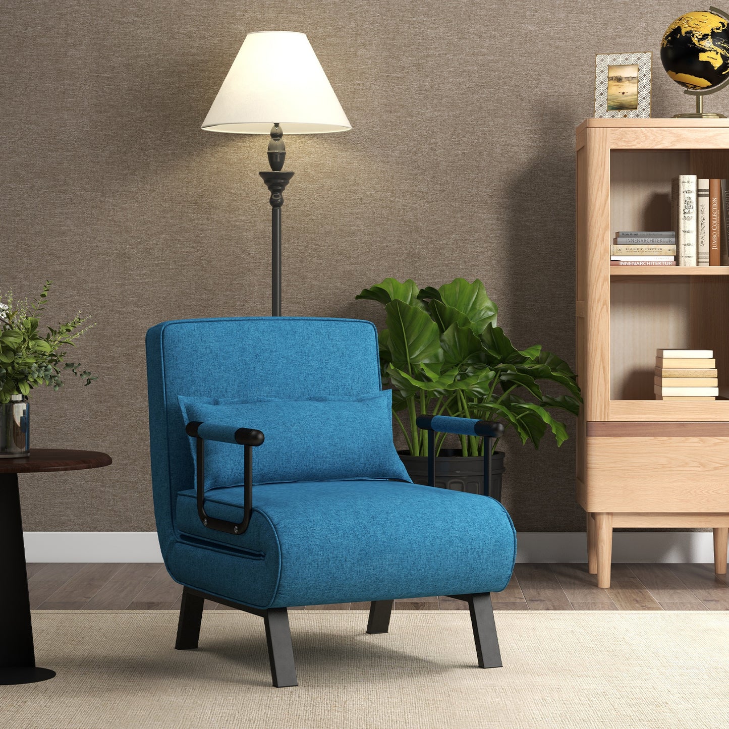 4 in 1 Poltrona Letto Singolo, Poltroncina Pieghevole con Schienale Regolabile in 6 Posizioni, Sedile Imbottito Robusto, Divano Letto per Casa Ufficio, 79x65x79 cm