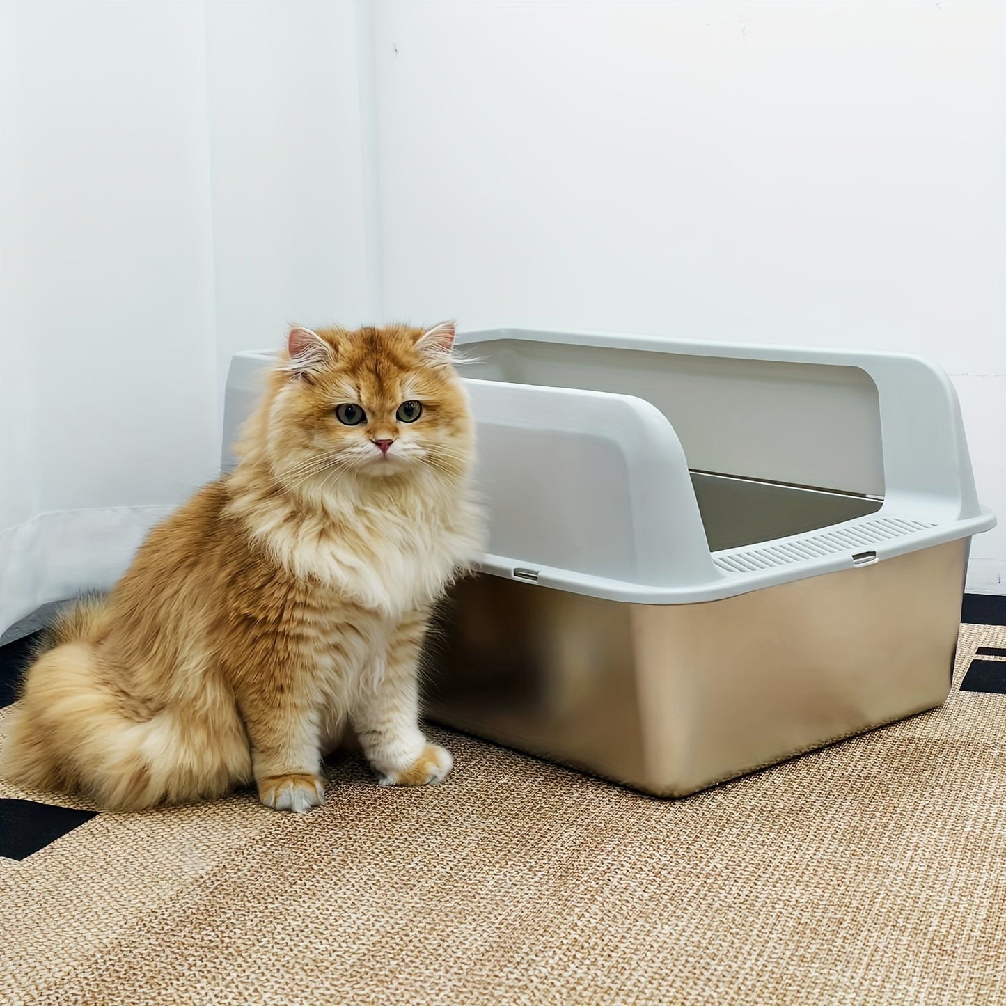 Lettiera per gatti extra large in acciaio inossidabile con coperchio - Misura XL, sponde alte, a prova di perdite, design facile da pulire, include paletta - Adatta per più gatti e razze di grandi dimensioni