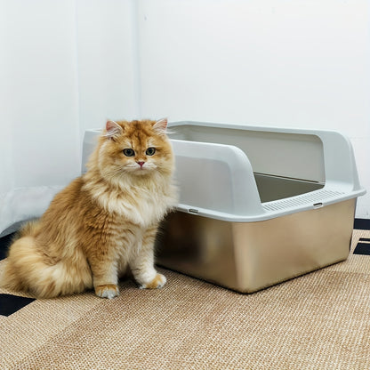 Lettiera per gatti extra large in acciaio inossidabile con coperchio - Misura XL, sponde alte, a prova di perdite, design facile da pulire, include paletta - Adatta per più gatti e razze di grandi dimensioni
