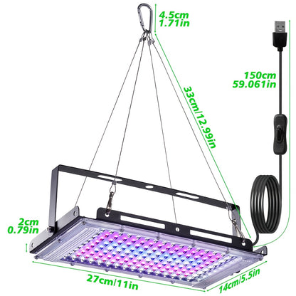 Set da 1/2/3 contenente 144 LED che forniscono luce a spettro completo per la coltivazione di piante, con spina USB 5V. Questa lampada da coltura sospesa include un interruttore on/off ed è adatta per piante da interno durante le fasi vegetativa e di fior