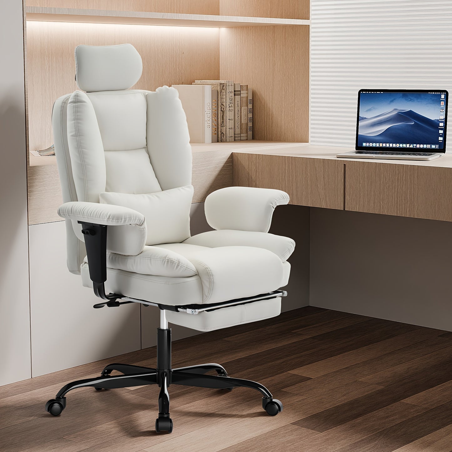 Sedia Ufficio Ergonomica 200kg, Sedia Computer con Supporto Lombare e Poggiapiedi, Schienale Alto Regolabile in Altezza per Tavolo e Seduta Confortevole, Poltrona Executive Nera