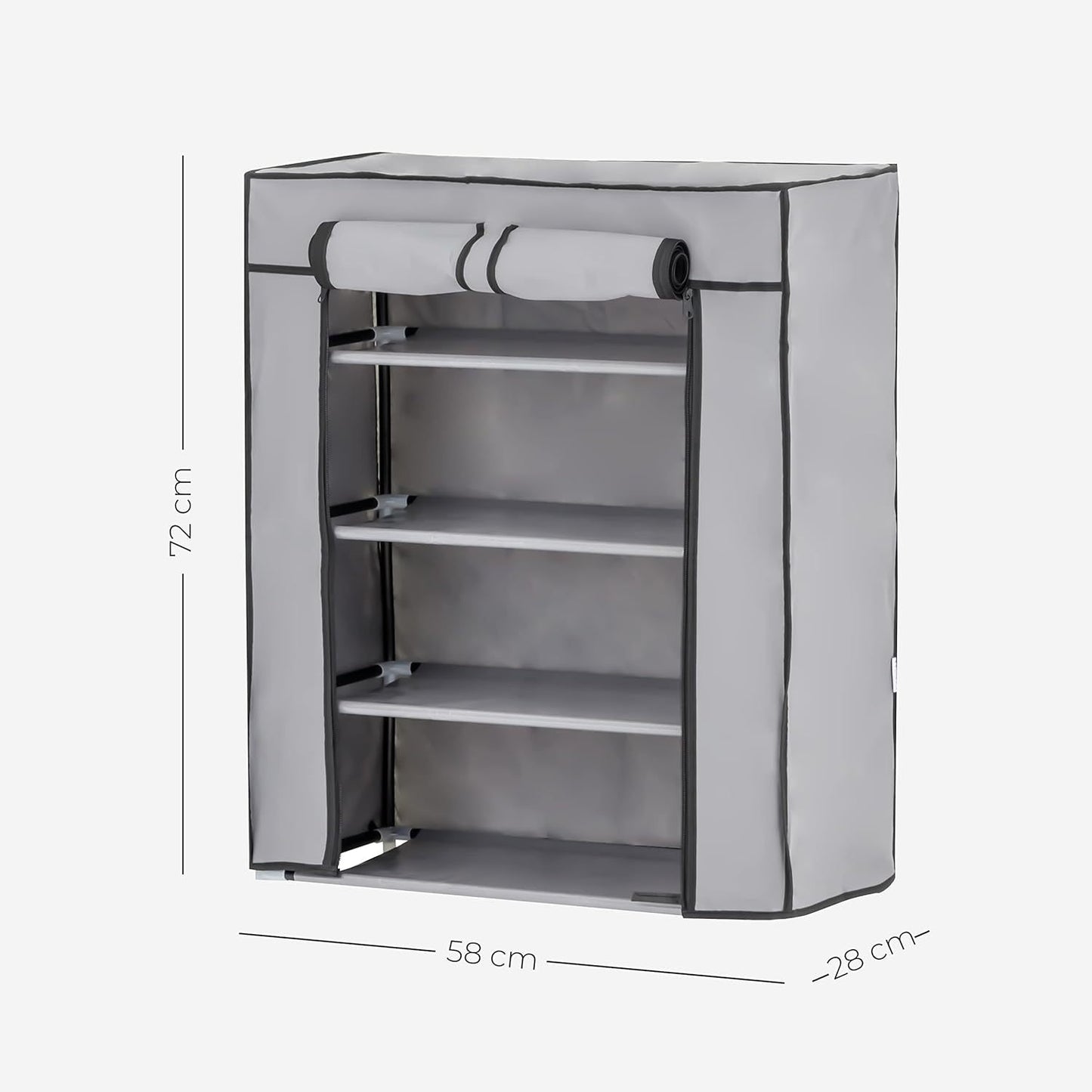 Baroni Home Scarpiera in Tessuto Richiudibile 58x28x73 cm Grigio 4 Ripiani, Mobile per Scarpe Pieghevole Salvaspazio con Struttura in Ferro per Camera da Letto, Cabina Armadio, Grigio, Porta-Scarpe Indipendente Facilmente Spostabile Leggero e Resistente