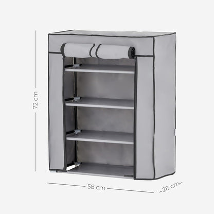 Baroni Home Scarpiera in Tessuto Richiudibile 58x28x73 cm Grigio 4 Ripiani, Mobile per Scarpe Pieghevole Salvaspazio con Struttura in Ferro per Camera da Letto, Cabina Armadio, Grigio, Porta-Scarpe Indipendente Facilmente Spostabile Leggero e Resistente