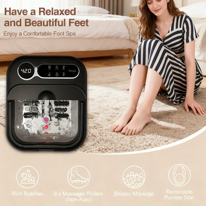 Pediluvio pieghevole automatico riscaldato, con riscaldatore e regolatore di temperatura, con sei rulli massaggianti, kit pedicure per piedi, funzione effetto schiuma, la scelta regalo ideale per famiglia e amici durante le vacanze