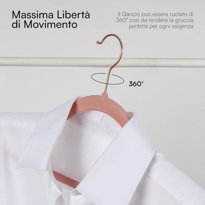 Baroni Home Grucce in Velluto Salvaspazio 44,5 cm – Appendiabiti Antiscivolo con Gancio in Oro o Argento – Design Elegante e Ultra Sottile, Ideali per Vestiti, Camicie, Cappotti – Alta Capacità di Carico – Set da 20 o 50 Pezzi per Organizzare al Meglio il