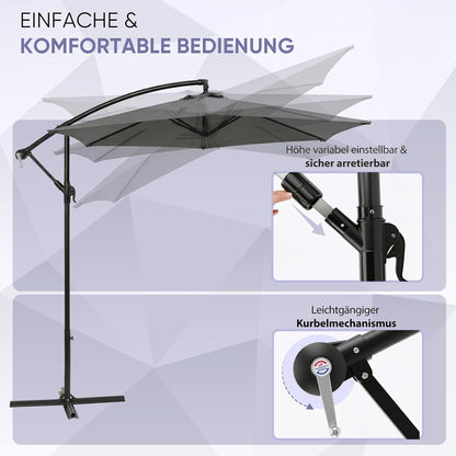 Ombrellone a banderuola Sekey 300 cm con tettuccio inclinabile, ombrellone con palo in alluminio da 48 mm e 6x stecche in acciaio, ombrellone da giardino e terrazza rotondo pieghevole, inclusa cinghia aggiuntiva antisgambo