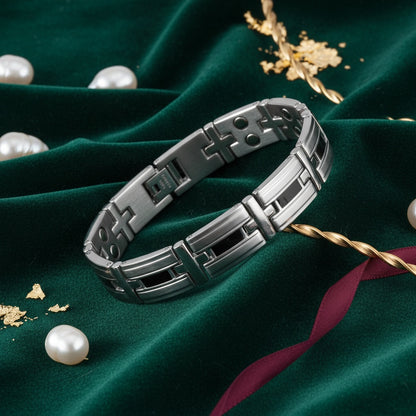 Braccialetto da Uomo in Acciaio Inossidabile 316L con 20 Magneti Potenti (3500 Gauss), Bracciale Magnetico per Polsi, Regolabile con Perline, Include Strumento di Smontaggio e Scatola Regalo Elegante