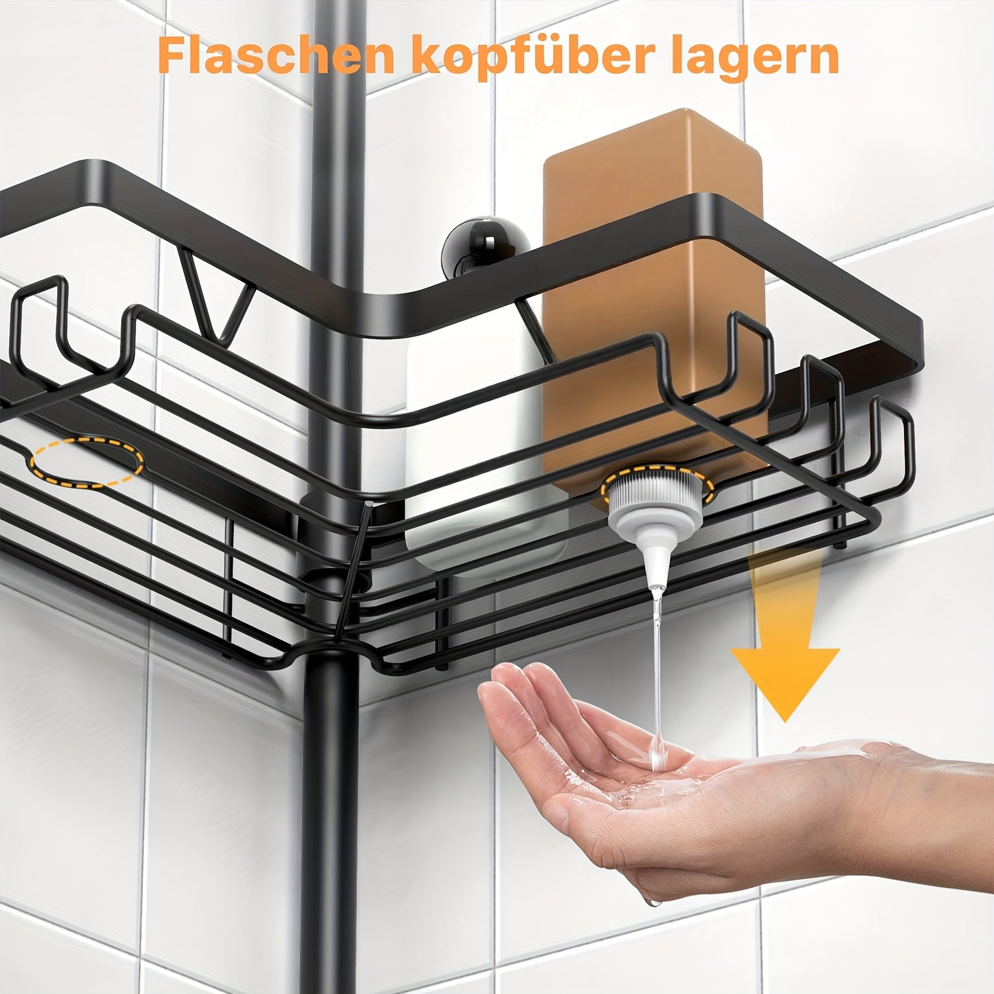Un robusto e alto ripiano angolare per il bagno, un ripiano angolare regolabile per la doccia che non richiede foratura, dotato di un rack portaoggetti nero a 4 ripiani resistente alla ruggine, ideale per organizzare le aree angolari della doccia - Perfet